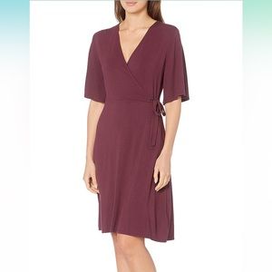 Maroon Women's Kimono Sleeve Faux Wrap Dress